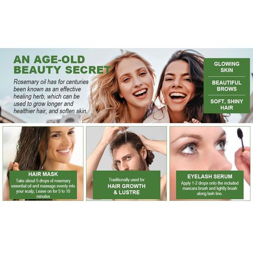 Mielle Natural Rosemary Oil for Hair Loss Treatment, Stimulates Hair Growth, Scalp Massager, Aromatherapy