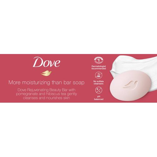 Dove Rejuvenating Beauty Bar For Gentle Soft Skin Care Pomegranate & Hibiscus Tea Scent More Moisturizing Than Bar Soap 106 G