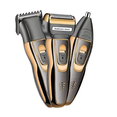 3 in 1 Rechargeable Hair Trimmer Set Hair Clipper+Smoother+Nose - Black