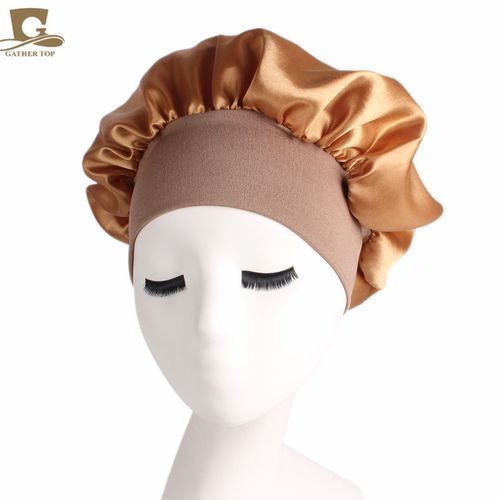Hair Cover Bonnet Sleep Cap Wide Head Band Sleep Cap Hat-Gold
