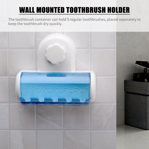 Toothbrush Rack Wall Mounted Toothbrush Holder Container with Cover Waterproof Dust-proof Suction Cup Electric Toothbrush Case Bathroom 5 Toothbrush Storage Organizer
