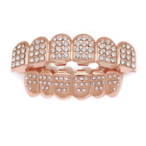 Diamond Grills for Teeth Universal Top Bottom Hip Hop Braces Fashion Unisex Teeth Accessories New,Rose Gold NO5112