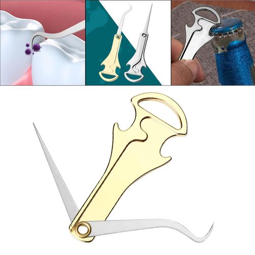 2 Portable Picks, With Bottle Opener Keychain Tool  Gold