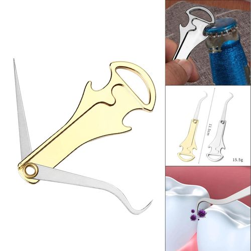 2 Portable Picks, With Bottle Opener Keychain Tool  Gold