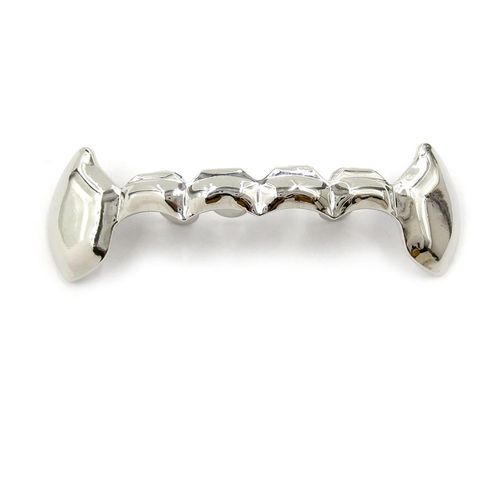 Hip Hop Vampire Fangs Grill Gold Plated Top & Bottom Mouth Teeth Caps,Silver NO5111