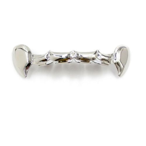 Hip Hop Vampire Fangs Grill Gold Plated Top & Bottom Mouth Teeth Caps,Silver NO5111