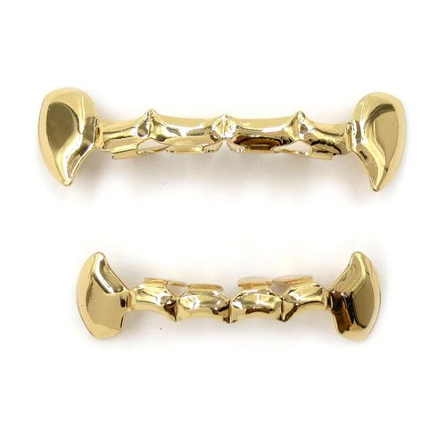 Hip Hop Vampire Fangs Grill Gold Plated Top & Bottom Mouth Teeth Caps,Gold NO5114