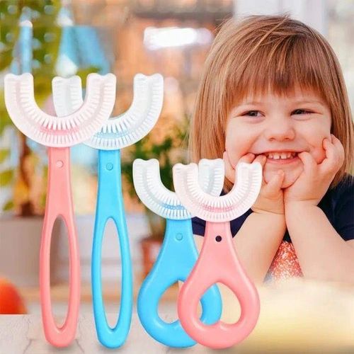 Baby Toothbrush Children 360 Degree U-shaped Child Toothbrush - Blue/Pink