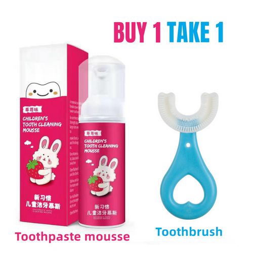 BUY 1 TAKE 1 BAIMEISI Kids Mousse Foam Toothpaste Baby Toothbrush U-Shape Toothbrush Set Teeth Cleaning