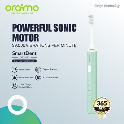 Oraimo SmartDent Electric Toothbrush OPC-ET1 Powerful Sonic Motor Toothbrush Holder Included Â Two Free Replacement Brush Heads- Green