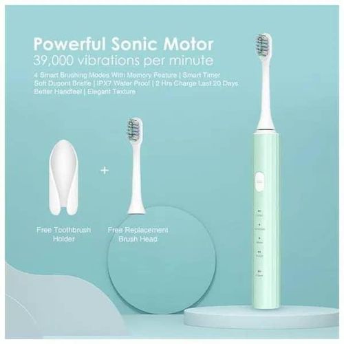 Oraimo SmartDent Electric Toothbrush OPC-ET1 Powerful Sonic Motor Toothbrush Holder Included Â Two Free Replacement Brush Heads- Green