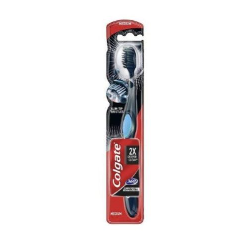 Colgate Palmolive 360 Charcoal Toothbrush, Soft Bristles Black