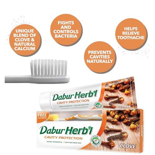 Dabur Herbal Cavity Protection (Clove) Toothpaste 150 g + Toothbrush Free