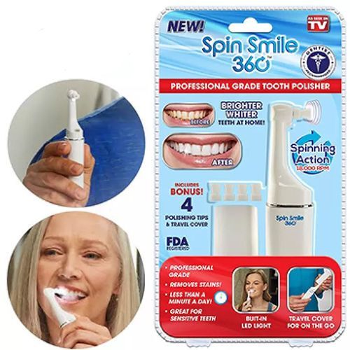 Spark Innovators Spin Smile 360 - Professional Grade Tooth Polisher & Whitener, White.