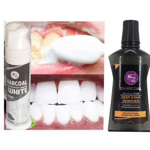 Fresh Breath Charcoal Glowing Teeth Whitening Deep Stain Remover Whitening Mouth Wash 500m,Whitening Tooth Paste 100ml