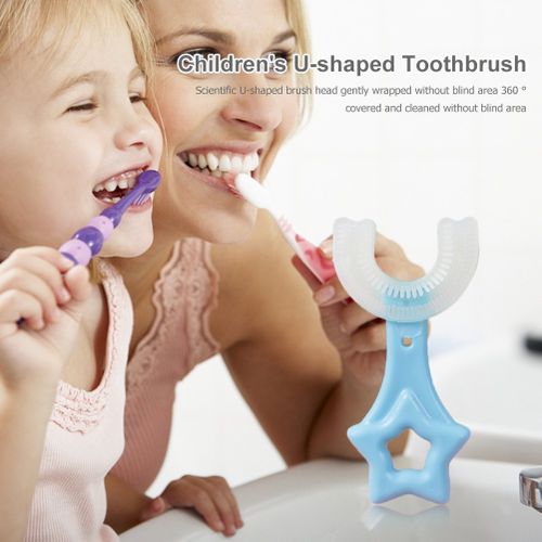 Silicone U-Shape Toothbrush Kids Manual Toddler Teeth Cleaning Brush 2-12 Years- Multi-colour.