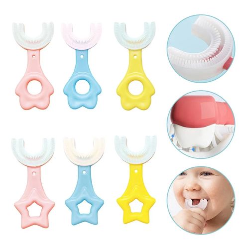 Silicone U-Shape Toothbrush Kids Manual Toddler Teeth Cleaning Brush 2-12 Years- Multi-colour.