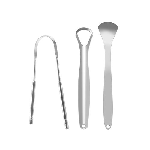 3Pcs Portable  Scraper Cleaner Fight Bad Breath Argent