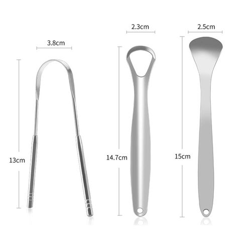 3Pcs Portable  Scraper Cleaner Fight Bad Breath Argent