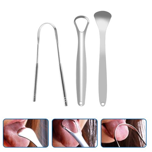 3Pcs Portable  Scraper Cleaner Fight Bad Breath Argent