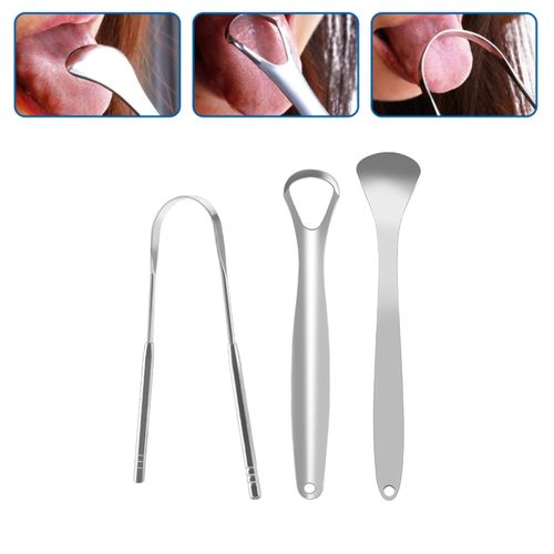 3Pcs Portable  Scraper Cleaner Fight Bad Breath Argent