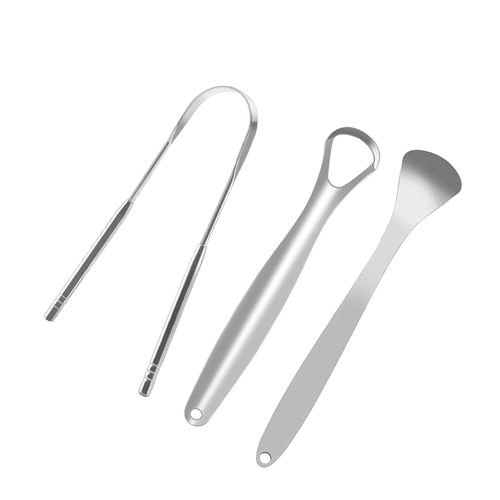 3Pcs Portable  Scraper Cleaner Fight Bad Breath Argent