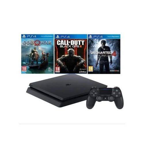 Playstation Mint Condition PS4 Slim 500GB Console with God of War + Uncharted + Call Of Duty - Black