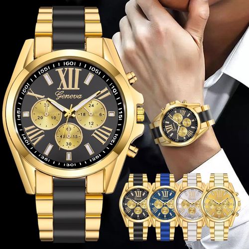 Geneva Three Eyes Business Watch Geneva Quartz Watch Large Plate Steel Belt Roman Scale Men's Watch