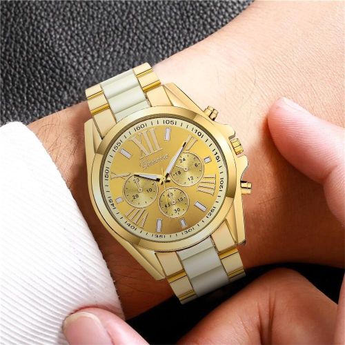 Geneva Three Eyes Business Watch Geneva Quartz Watch Large Plate Steel Belt Roman Scale Men's Watch