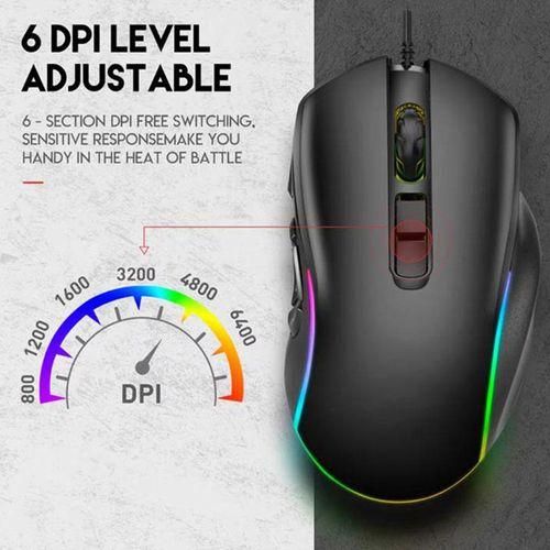 1PC Professional RGB 10 Keys Gaming ESports Optical Mechanical Wired Mouse 7200 DPI for PC Laptops black