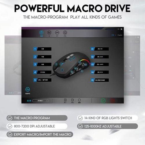 1PC Professional RGB 10 Keys Gaming ESports Optical Mechanical Wired Mouse 7200 DPI for PC Laptops black