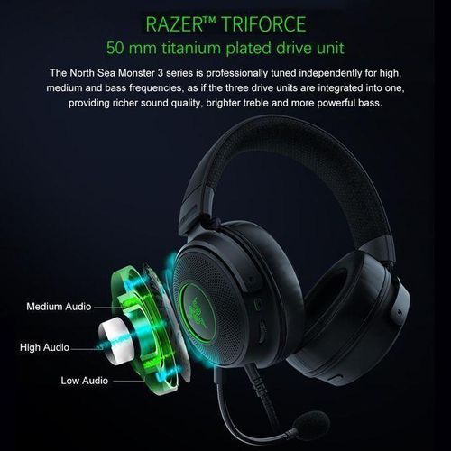 Razer V3 Chroma RGB Headphones Wired USB Gaming Headset with Detachable HyperClear Cardioid Mic