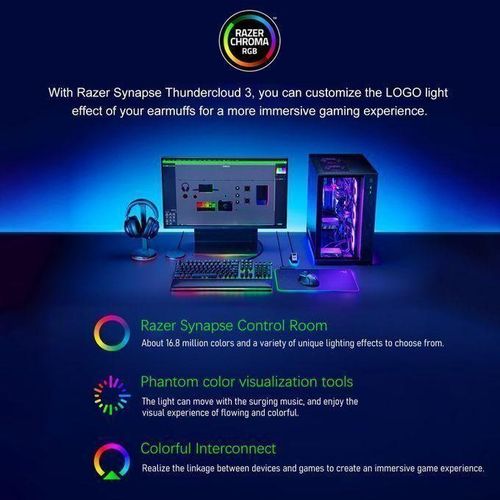 Razer V3 Chroma RGB Headphones Wired USB Gaming Headset with Detachable HyperClear Cardioid Mic