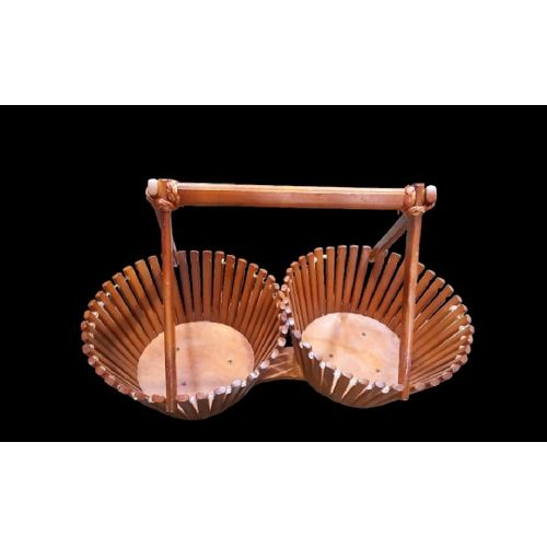 Twin Double layer wodden multiple purpose carrier for dinning, functions,home,art, environment  preserving and healthy nature basket