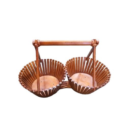 Twin Double layer wodden multiple purpose carrier for dinning, functions,home,art, environment  preserving and healthy nature basket