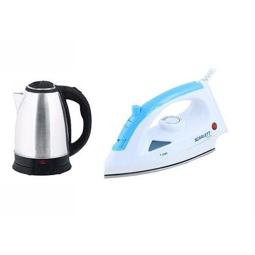 Scarlett Steam Dry Iron & 2 Litres Electric Kettle -White, Silver