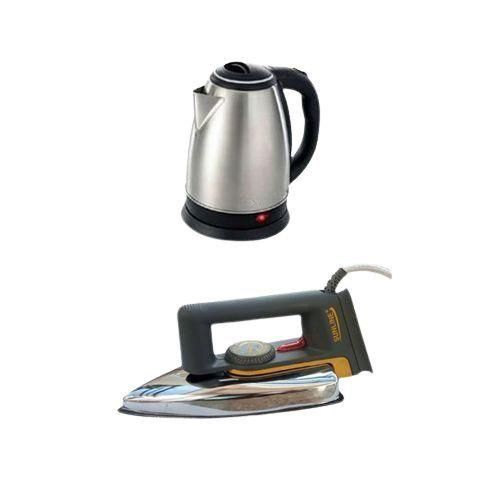 Dry Flat Iron & 2 Litres Electric Kettle - Silver