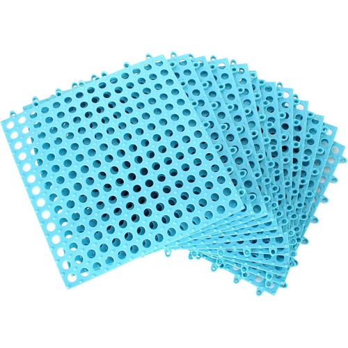 12 Pack 11.8" x 11.8" Interlocking Floor Tiles with Drain Holes Soft PVC Non Slip Shower Floor Mat Modular Interlocking Cushion Mat for Drain, Pool, Patio, Balcony, Kennel, Poultry, Floor Grid, Blue