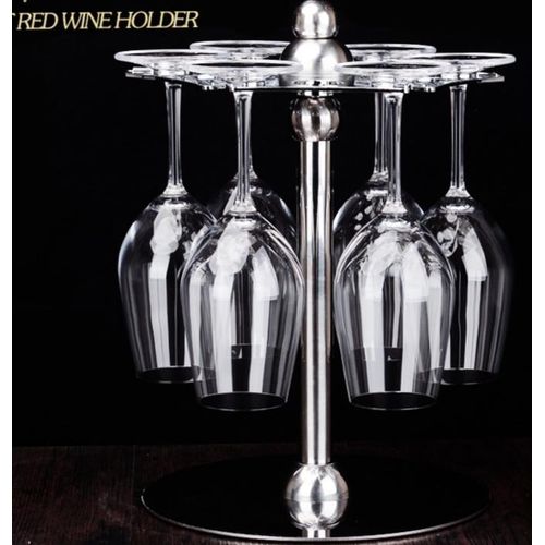 Countertop Rotating 6 Wine Glass Cup Holder Drying Rack Stand Storage -Silver