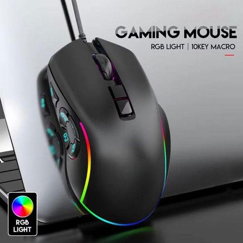 1PC Professional RGB 10 Keys Gaming E-Sports Optical Mechanical Wired Mouse 7200 DPI for PC Laptops black
