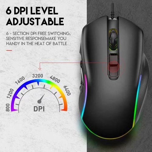 1PC Professional RGB 10 Keys Gaming E-Sports Optical Mechanical Wired Mouse 7200 DPI for PC Laptops black