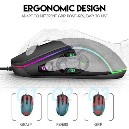 1PC Professional RGB 10 Keys Gaming E-Sports Optical Mechanical Wired Mouse 7200 DPI for PC Laptops black