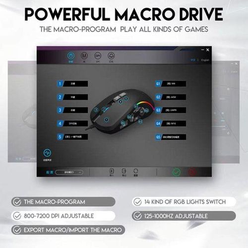 1PC Professional RGB 10 Keys Gaming E-Sports Optical Mechanical Wired Mouse 7200 DPI for PC Laptops black