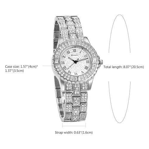 Gold Tone Alloy Quartz Watch Stylish Rhinestone Bling Dress Watch Wristwatches-Silver