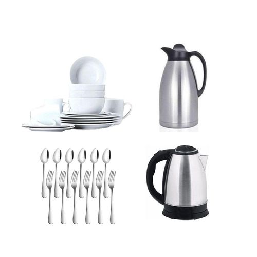Bundle Of Dinner Set 16 Piece, 6 Forks, 6 Spoons, Unbreakable Flask, Kettle - Multicolour