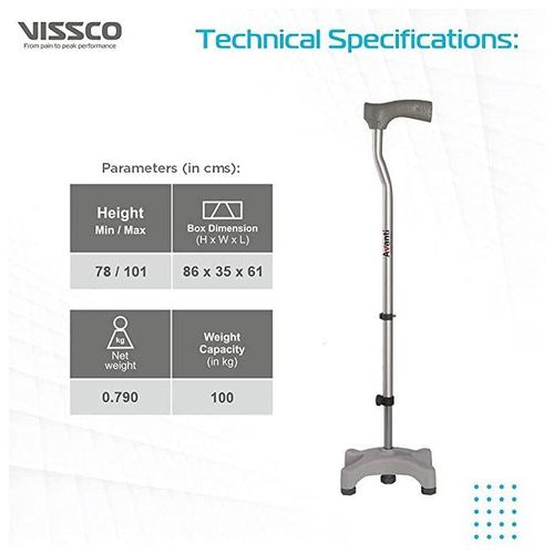 Genuine Avanti L Shape Quadripod Walking Stick, Height Adjustable Walking Stick With 4 Legs - Universal (Grey)