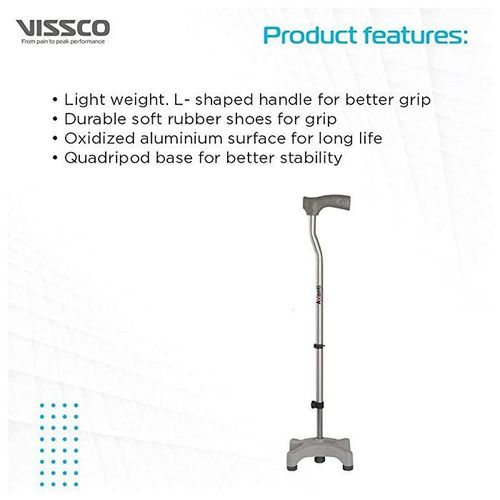 Genuine Avanti L Shape Quadripod Walking Stick, Height Adjustable Walking Stick With 4 Legs - Universal (Grey)