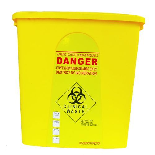 Biohazard Needle Disposal Waste Bin  23 litres  Yellow