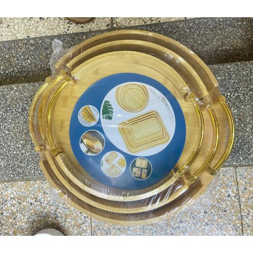 Classic Wooden Trays Set With Metallic Handles
