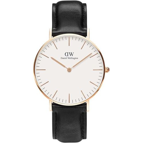 Daniel Wellington Unisex Classic Sheffield Watch, 36 mm, Leather, -Black , Rose Gold